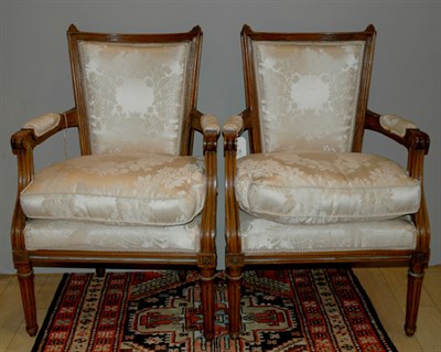 Lot 3235 - Pair of Louis XVI Style Fruitwood Fauteuils