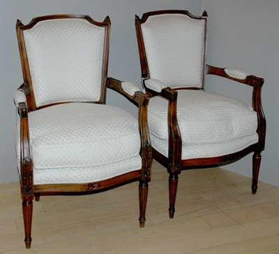 Lot 3472 - Pair of Louis XVI Style Fruitwood Fauteuils