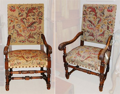 Lot 3231 - Pair of Baroque Style Upholstered Walnut...