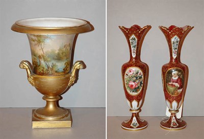 Lot 250 - Pair of Bohemian Glass Vases; Together with a...