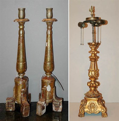 Lot 260 - Pair of Gilt-Wood Candlesticks; Together with...