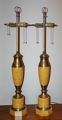 Lot 376 - Pair of Tole Urn-Form Two-Light Lamps Height...