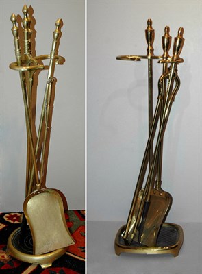 Lot 474 - Two Sets of Brass Fireplace Tools