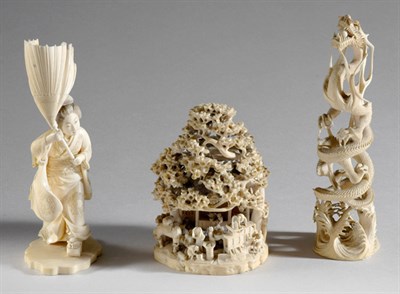 Lot 3293 - Group of Three Asian Carved Ivory Decorations...