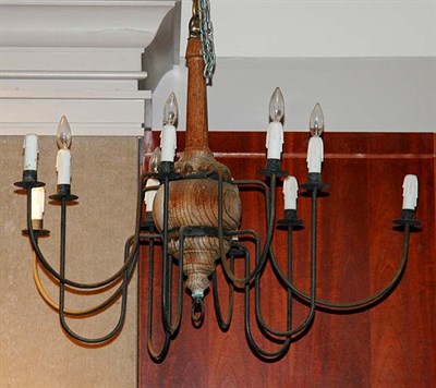 Lot 501 - Iron and Turned Wood Ten-Light Chandelier