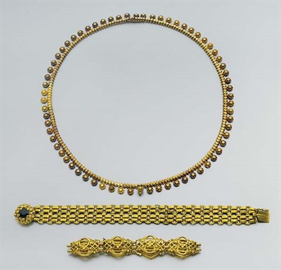 Lot 42 - Antique Gold Fringe Necklace and Two Bracelets