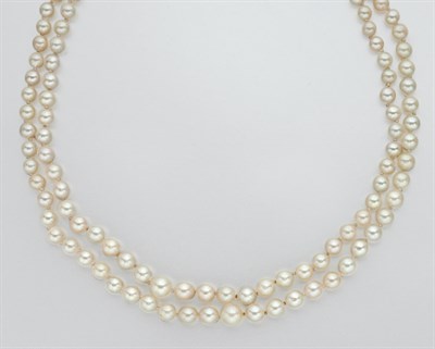 Lot 25 - Double Strand Cultured Pearl Necklace with Sapphire and Diamond Clasp
