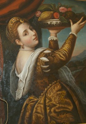 Lot 1017 - After Titian Woman Holding a Bowl of Fruit Oil...