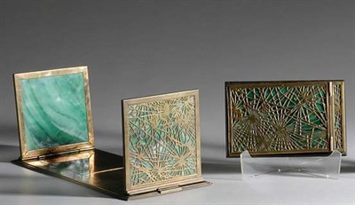 Lot 3555 - Two Tiffany Studios Gilt-Bronze and Green...