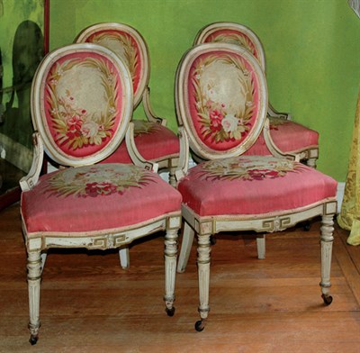 Lot 196 - Set of Four Napoleon III Cream Painted Side...
