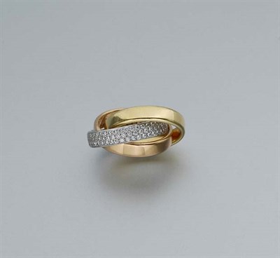 Lot 407 - Tricolor Gold and Diamond Interlocking Band Ring