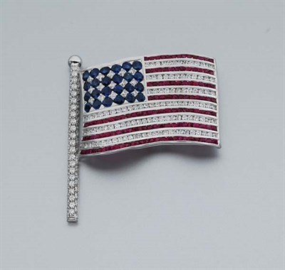 Lot 644 - Ruby, Sapphire and Diamond Flag Brooch