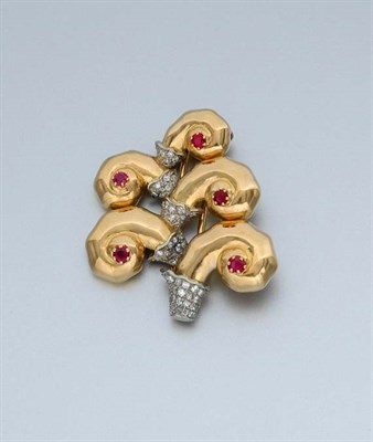 Lot 412 - Gold, Ruby and Diamond Clip-Brooch