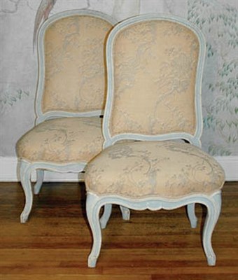Lot 202 - Pair of Louis XV Blue Painted Side Chairs 18th...