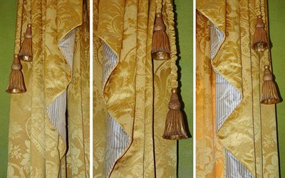 Lot 227 - Set of Three Damask Drapes Each with a striped...