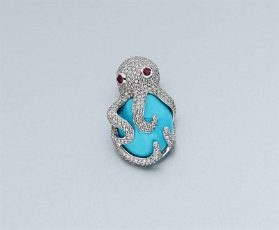 Lot 687 - Turquoise and Diamond Octopus Pendant