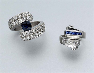 Lot 721 - Two Gem-Set and Diamond Crossover Rings