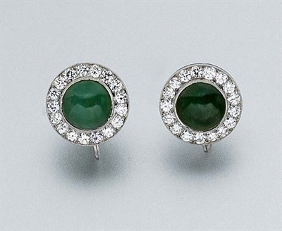Lot 722 - Pair of Jade and Diamond Earclips