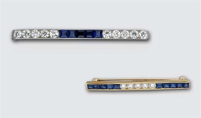 Lot 723 - Two Sapphire and Diamond Bar Brooches