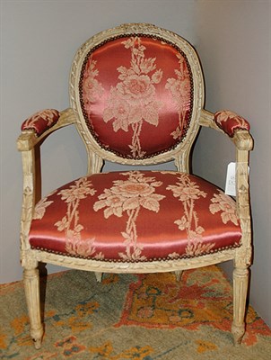 Lot 215 - Louis XVI Style Cream Painted Fauteuil The...
