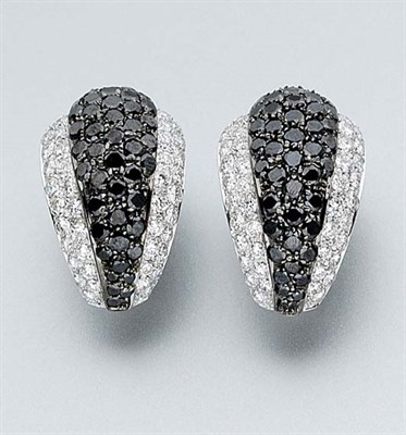 Lot 510 - Pair of Diamond and Black Diamond Earclips