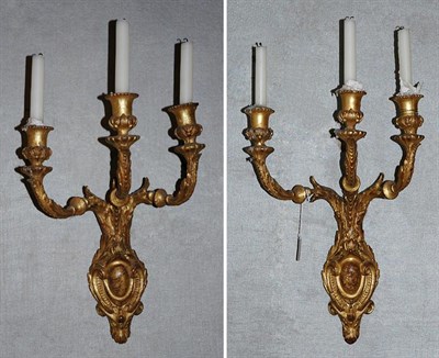 Lot 180 - Pair of Louis XV Gilt-Wood Three-Light Sconces...