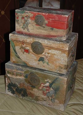 Lot 122 - Set of Three Chinese Decorated Paper Boxes...