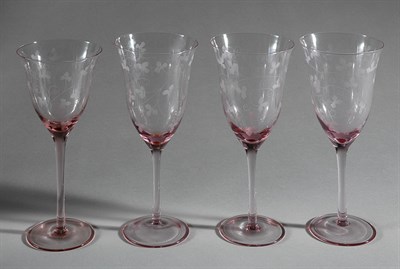 Lot 147 - Set of Twenty-Four Pink Etched Stemmed Wine...