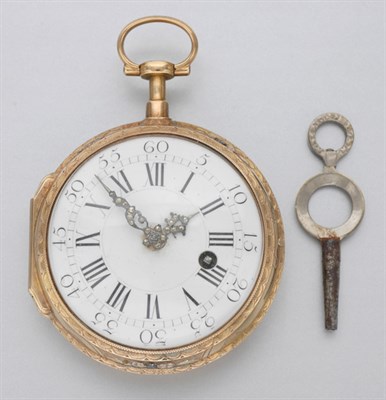 Lot 581 - Antique Two-Color Gold and Enamel Open Face Pocket Watch