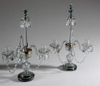 Lot 3165 - Pair of George III Cut Glass Two-Light...