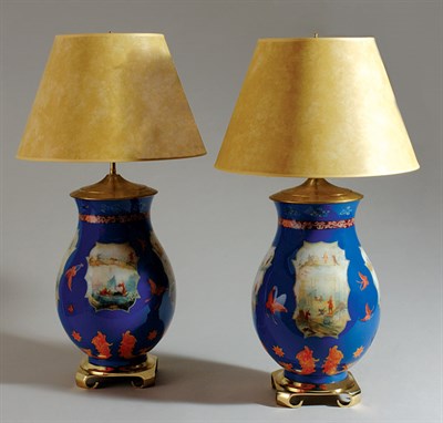 Lot 3248 - Pair of Decoupage Two-Light Lamps Each...