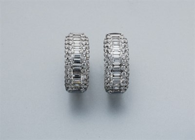 Lot 926 - Pair of White Gold and Diamond Hoop Earrings