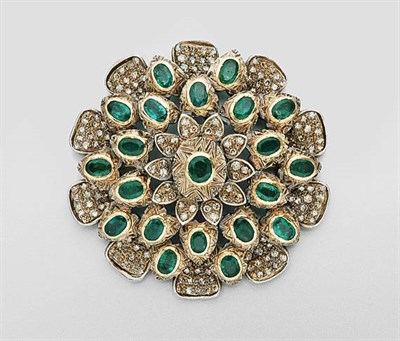 Lot 41 - Emerald and Diamond Flower Pendant-Brooch