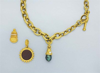 Lot 228 - Gold Chain Necklace with Three Pendants