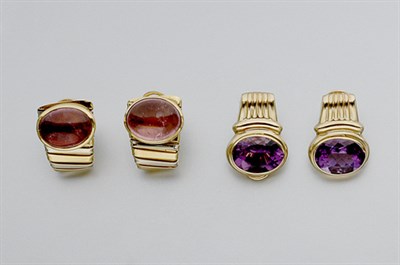 Lot 727 - Two Pairs of Gold and Gem-Set Earrings