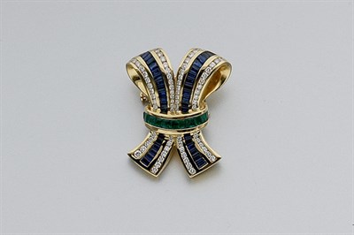 Lot 728 - Sapphire, Emerald and Diamond Blow Slide Clip-Brooch