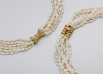 Lot 746 - Two Multi-Strand Freshwater Pearl Torsade Necklaces