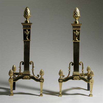 Lot 3256 - Pair of Neoclassical Style Brass Andirons...
