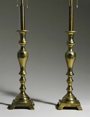 Lot 3196 - Pair of Brass Baluster-Form Two-Light Lamps...