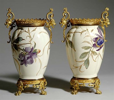Lot 3263 - Pair of French Gilt-Metal Mounted Gien Pottery...