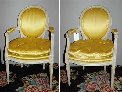 Lot 4464 - Pair of Louis XVI Style Painted Armchairs