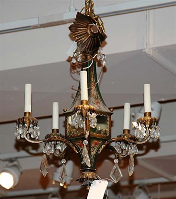 Lot 4435 - Mirror Decorated Tole and Cut Glass Five-Light...