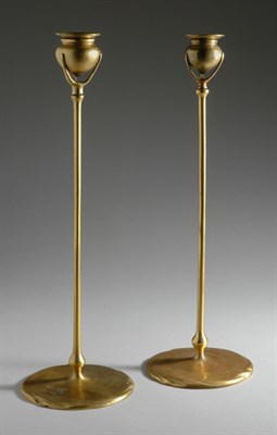 Lot 3553 - Pair of Tiffany Style Gilt-Metal Candlesticks...