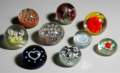 Lot 3216 - Group of Nine Glass Paperweights Diameter of...