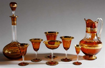 Lot 3218 - Gilt-Decorated Amber Glass Table Service...