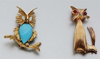 Lot 735 - Two Gold and Gem-Set Animal Brooches