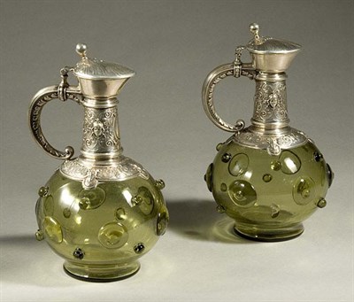 Lot 3250 - Pair of German Silver Mounted Glass Decanters...