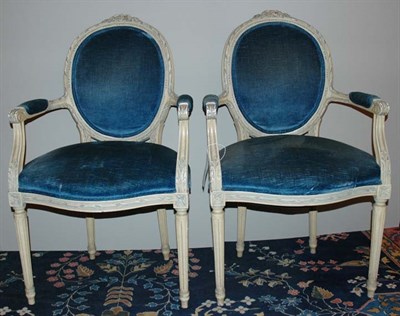 Lot 3347 - Pair of Louis XVI Style Ivory and Blue Painted...
