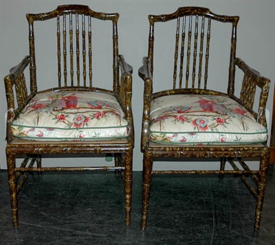 Lot 3164 - Four Faux Bamboo Armchairs with Caned Seats...