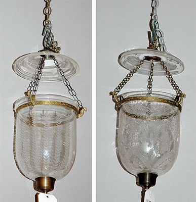 Lot 3401 - Two Similar Etched Glass Hanging Hall Lights